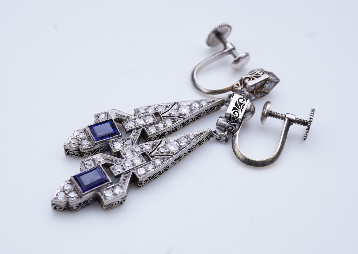 A pair of Art Deco sapphire earrings, early 20th century